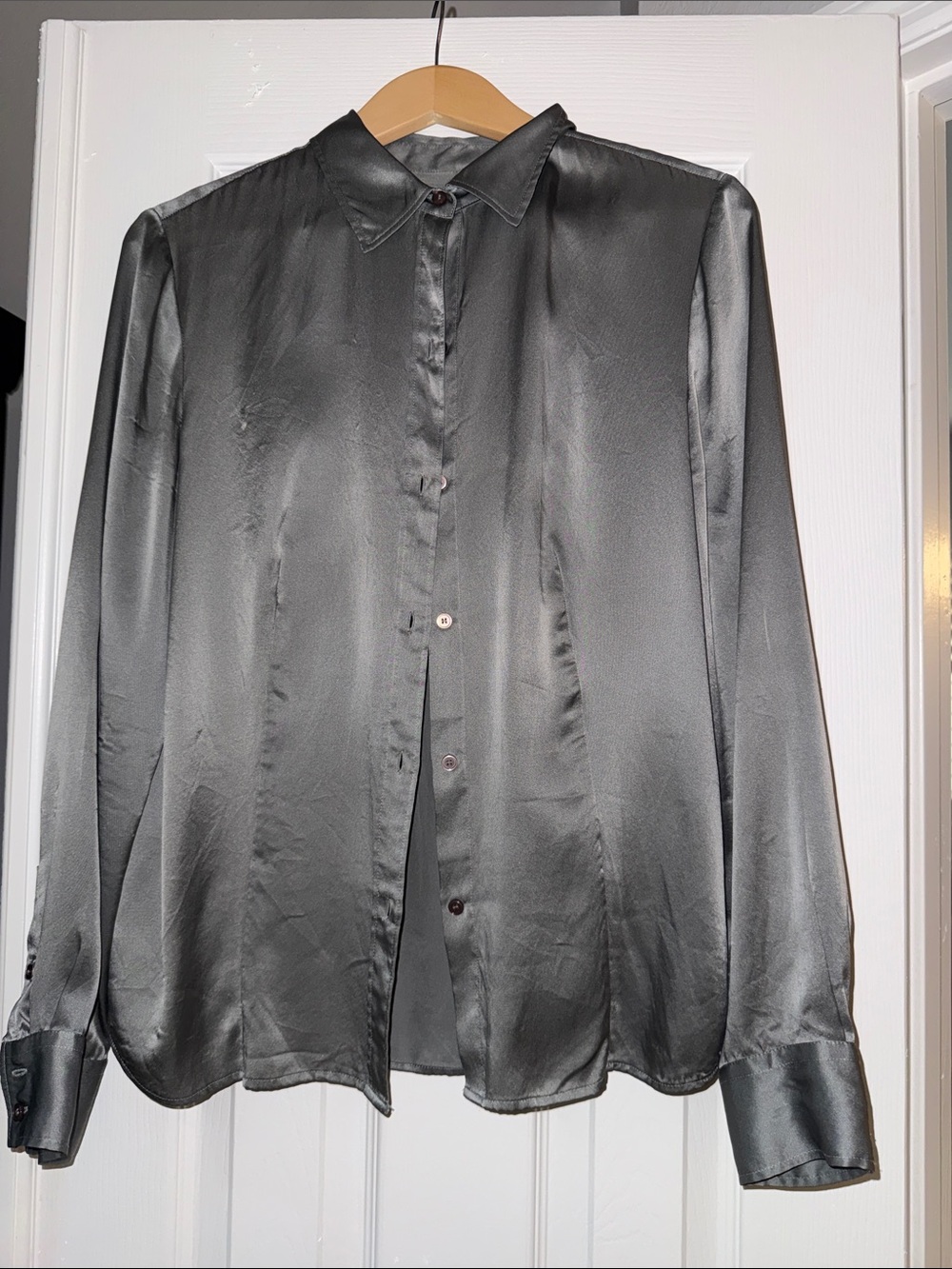 Talbots Silk Button-Down Blouse in Charcoal Gray